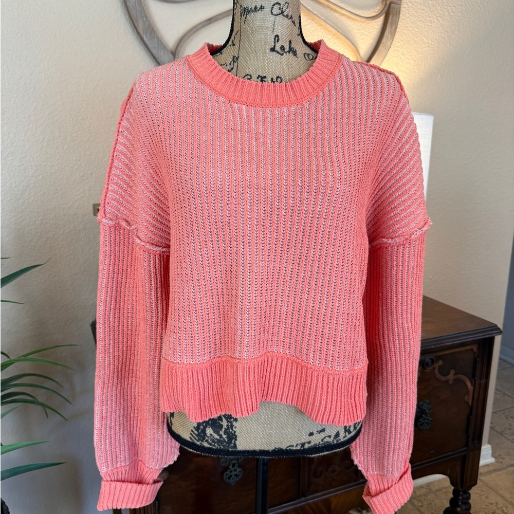 New In New Orange Oversized Ribbed Chenille Crewneck Sweater - Picture 16 of 16